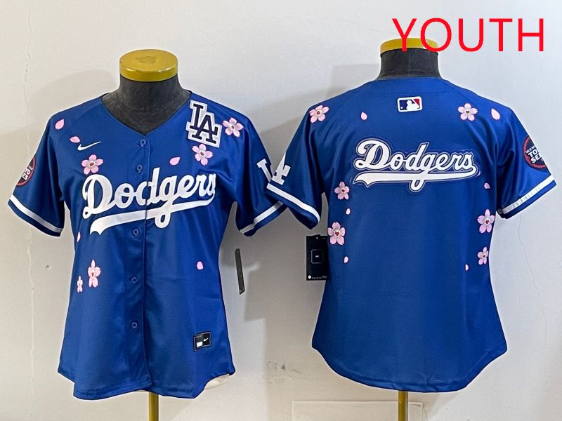 Youth Los Angeles Dodgers Blank Blue Sakura Edition 2025 Nike MLB Jersey style 17